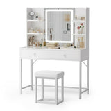 Jolifa Vanity, Makeup Vanity with Drawers, Vanity Desk with Shelves, Mirror & 3 Lighting Color Adjustable