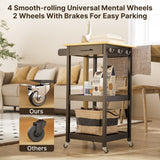 Asofer 34.8" Kitchen Island cart with 2 Open Shelf, microwave stand with 4 Metal Wheels, Black