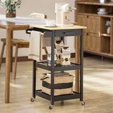 Asofer 34.8" Kitchen Island cart with 2 Open Shelf, microwave stand with 4 Metal Wheels, Black