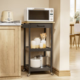 Asofer 34.8" Kitchen Island cart with 2 Open Shelf, microwave stand with 4 Metal Wheels, Black