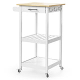 Asofer 34.8" Kitchen Island cart with 2 Open Shelf, microwave stand with 4 Metal Wheels, White