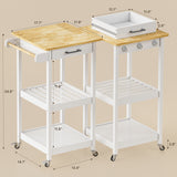 Asofer 34.8" Kitchen Island cart with 2 Open Shelf, microwave stand with 4 Metal Wheels, White