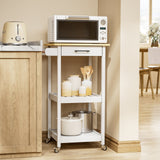 Asofer 34.8" Kitchen Island cart with 2 Open Shelf, microwave stand with 4 Metal Wheels, White