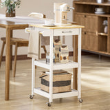 Asofer 34.8" Kitchen Island cart with 2 Open Shelf, microwave stand with 4 Metal Wheels, White