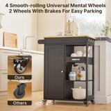 23"L Kitchen Island Cart with 4 Universal Wheels, Kitchen Storage Cart with 3 Open Shelves, 1 Storage Cabinet, 1 Drawer, Tower Rack, 3 Side Hooks - Black