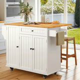 Kitchen Island with Wheels, 41.7" Rolling Kitchen Cabinet with Foldable Drop Leaf , Drawers & Shelving Door, Bar Cart for Dining Room, White