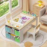 Kids Art Table and Chair Set with Easel, Lofka Kids Desk with 2 Chairs & Storage Bins, Toddler Table and Chair Set for Reading, Craft, Drawing, Wood