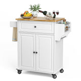 Kitchen Island with Storage on Wheels, Microwave cart with Spice Rack, Towel Rack & Drawer