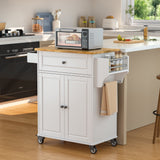 Kitchen Island with Storage on Wheels, Microwave cart with Spice Rack, Towel Rack & Drawer