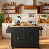 Kitchen Island with Storage, Lofka Kitchen Island Cart with Drop Leaf, for Dining Room|Living Room, Black