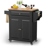 Kitchen Island with Storage on Wheels, Microwave cart with Spice Rack, Towel Rack & Drawer