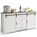 Kitchen Storage Cabinet, Lofka 60" Coffee Bar, Sideboard Buffet Cabinet with2 Sliding Barn Doors & 4 Drawers, White + Grey