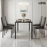 Kitchen Table Set for 4, Lofka 5 Pieces Dining Table and Chairs with Glass Top & PU Leather Chairs for Small Space, Dining Room, Black