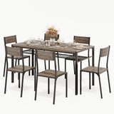 Kitchen Table and Chairs Set for 6, Lofka Dining Room Table Set for 6 with Storage Rack, Gray