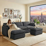 Lofka 110" U Shaped Sectional Couches, Modern Double Layer Soft Seat Cloud Sofa with Movable Ottomans for Living Room, Dark Gray(5 Seats)
