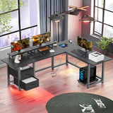 L Shaped Computer Desk, Lofka 66.14" Gaming Corner Desk with 2 Monitor Stands and 1 CPU Stands, Desk with Drawers and Power Outlets, Black