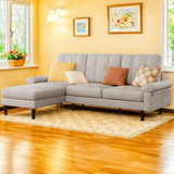L-Shaped Sofa - Plush 3-Seater Velvet Sectional Couch with Reversible Chaise, Easy-Clean Fabric & Modern Design for Living Room, Small Spaces (Light Gray)