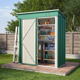 Asofer 5'x3' FT Galvanized Steel Outdoor Storage Shed, Single Lockable Door All-Weather Utility Tool Shed , Heavy Duty Outdoor Organizer Shed for Backyard Patio Garden Lawn Farmhouse, Green