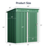 Asofer 5'x3' FT Galvanized Steel Outdoor Storage Shed, Single Lockable Door All-Weather Utility Tool Shed , Heavy Duty Outdoor Organizer Shed for Backyard Patio Garden Lawn Farmhouse, Green