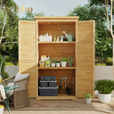 Double Lockable Storage Cabinet with 3 Removable Shelves - Natural