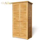 Double Lockable Storage Cabinet with 3 Removable Shelves - Natural