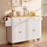 Kitchen Island with Storage, Mobile Kitchen Island Side Table on Wheels with Rubber Wood Drop-leaf Countertop , Side Rack and Drawer and for Kitchen,Dining Room - White