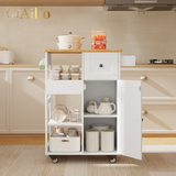 17.7" x 33" Kitchen Island Cart on Wheels with Towel Bar and Hooks, Rolling Mobile Serving Utility Cart with Drawer and Adjustable Shelves - White