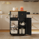 17.7" x 33"  Kitchen Island Cart with Storage,Rolling Kitchen Island Side Table on Wheels with Worktop,Spice Rack ,Adjustable Shelves and Drawer for Kitchen,Dining Room - Black