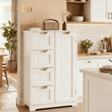 Aiho 33.5" H Kitchen Pantry Storage Cabinet with 1 Door & 3 Drawers & 3 Adjustable Shelves, Modern Kitchen Storage Cabinets for Living Room, Dining Room, White