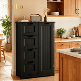 Aiho 33.5" H Kitchen Pantry Storage Cabinet with 1 Door & 3 Drawers & 3 Adjustable Shelves, Modern Kitchen Storage Cabinets for Living Room, Dining Room, Black