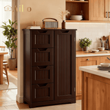 Aiho 33.5" H Kitchen Pantry Storage Cabinet with 1 Door & 3 Drawers & 3 Adjustable Shelves, Modern Kitchen Storage Cabinets for Living Room, Dining Room, Dark Brown