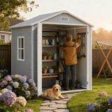 Aiho 6 X 4.4 Ft Outdoor Storage Shed, All Weather Resin Shed with Lockable Doors and Heavy Duty Floors, Perfect for Backyard, Garden, Gray