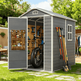 Aiho 6 x 4 FT Resin Storage Shed with Heavy Duty Floors, All Weather Plastic Storage Tool Shed with Lockable Doors, Window, Vents, Garden, Yard, Gray