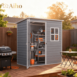 5 x 3 Ft Outdoor Storage Shed with Lockable Door, Aiho Resin Weatherproof Resin Garden Shed with Floor & Ventilation for Patio, Lawn, Gray