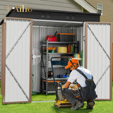 6'x 4' Metal Outdoor Storage Shed for Patio Lawn Garden, Backyard - - Light Brown