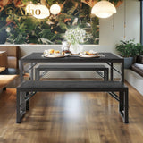 30.4" H Modern Dining Table Set for 4 with 2 Benches - Black