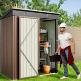 5'x 3' Metal Outdoor Storage with Lockable Door for Patio Lawn Garden - LLight Brown