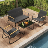 4 Piece Outdoor Rocking Bistro Set, Textilene Fabric Small Patio Furniture Set, Front Porch Rocker Chairs Conversation Set with Table for Lawn, Garden, Balcony, Poolside -Black
