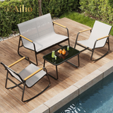 Aiho 4-Piece Outdoor Patio Furniture Set with 2 Rocking Chairs and a Coffee Table, All-Weather Textilene outdoor bistro set for Patio, Backyard, Garden, Lawns, Balcony, Porch and Poolside-Gray