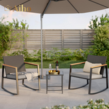 3 Pieces Patio Furniture Set, Aiho Wicker Patio Table and Chairs Set with Coffee Table for Outdoor Garden, Balcony, Poolside, Gray Cushion