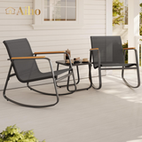 3 Piece Outdoor Rocking Bistro Set, Textilene Fabric Small Patio Furniture Set, Front Porch Rocker Chairs Conversation Set with Table for Lawn, Garden, Balcony, Poolside - Black