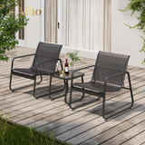 Aiho Outdoor Chairs Set of 3, Textilene Outdoor Patio Furniture Set with Coffee Table for  Garden, Lawn, Patio-Black