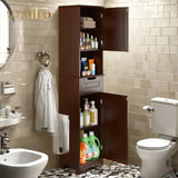 67" Bathroom Storage Cabinet with Acrylic Doors & Open Shelves, Linen Cabinet for Bathroom, Freestanding - Brown