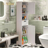 67" Bathroom Storage Cabinet with Acrylic Doors & Open Shelves, Linen Cabinet for Bathroom, Freestanding - White