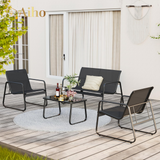 4 Pieces Patio Furniture Set,Textilene Modern Conversation Black Bistro Set with Loveseat and Tea Table for Home,Lawn,Balcony and Bistro - Black