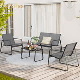 4 Pieces Patio Furniture Set,Textilene Modern Conversation Black Set with Tea Table for Home,Lawn,Balcony, Bistro - Gray