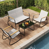 4 Piece Rocking Bistro Set, Textilene Outdoor Patio Furniture, Front Porch Chairs Conversation Set with Coffee Table for Lawn, Garden, Balcony, Backyard, Poolside, Gray