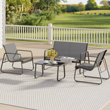4 Pieces Patio Furniture Set,Textilene Modern Conversation Black Set with Tea Table for Home,Lawn,Balcony, Bistro - Gray