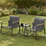 3 Piece Outdoor Rocking Bistro Set with Anti-Slip Strips, All-Weather Textilene Patio Set with Table for Lawn, Garden, Balcony, Poolside - Black