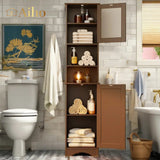 67.1 " Bathroom Storage Cabinet with Open Shelves, Linen Cabinet for Bathroom, Freestanding - Brown